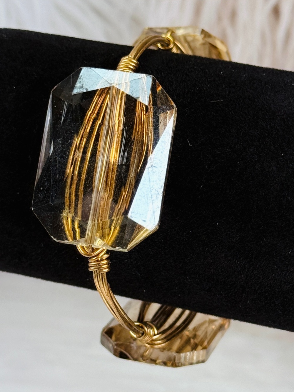 Coppertone Wire Wrapped Reflective Smoky Champagne Tones Bangle Bracelet